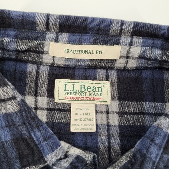 LL BEAN Plaid Shirt Mens‎ XL Tall Blue Gray Blk Heavy Cotton Chamois Cloth - Picture 7 of 8
